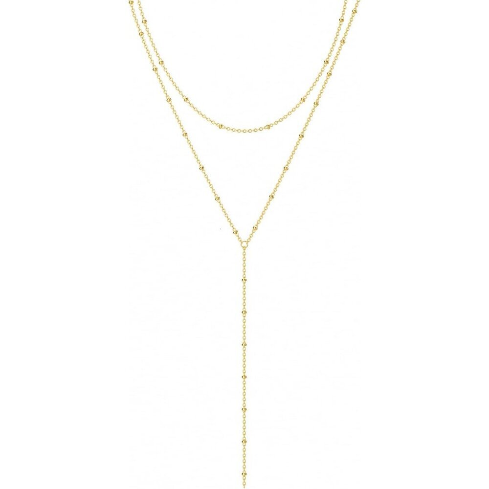 Women's Gold Long Y-Shaped Trendy Layered Cz Beaded Chain Drop Necklace